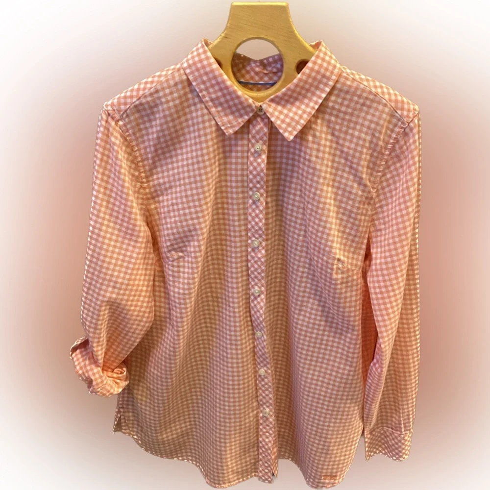 Talbots Pink Gingham Blouse - Picture 1 of 7